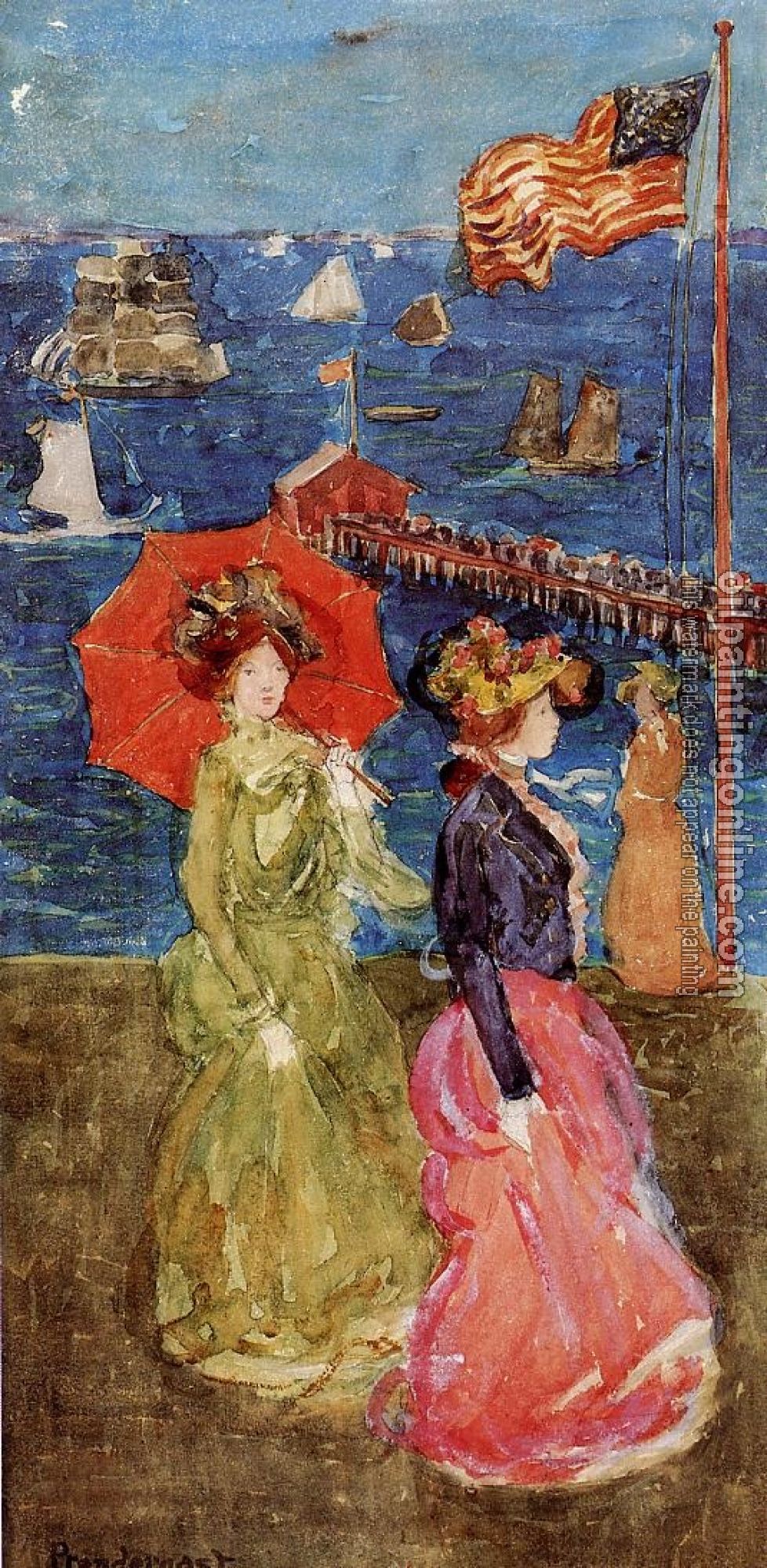 Prendergast, Maurice Brazil - Figures under the Flag